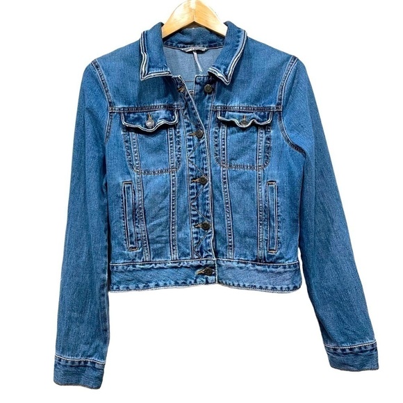 Free People Revolve Fitted Denim Jacket in Indigo Size Small - Picture 2 of 10